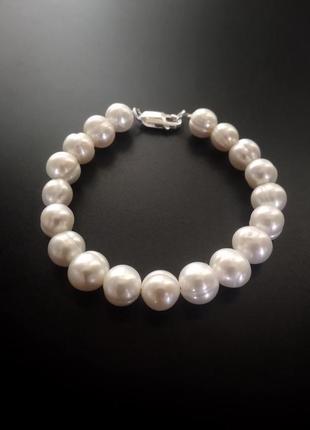 Браслет з натуральних білих перлів