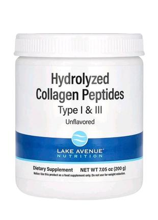 Lake avenue nutrition пептиди гідролізованого колагену типів i і iii, без смакових добавок, 200 г
