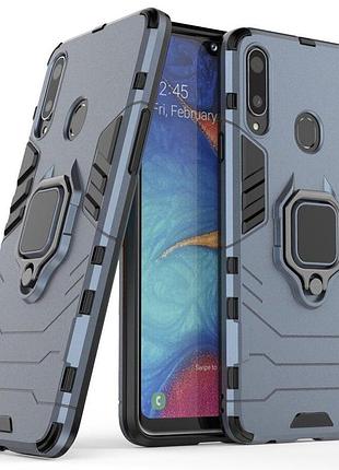 Чехол ring case для samsung galaxy a20s (a207) бронированный бампер с кольцом темно-синий