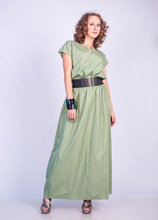 Оливковое макси-платье в восточных мотивах