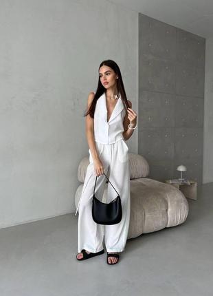 Шикарний жіночий костюм льон жатка класичний у 3-х кольорах 42-44 та 44-46 рр