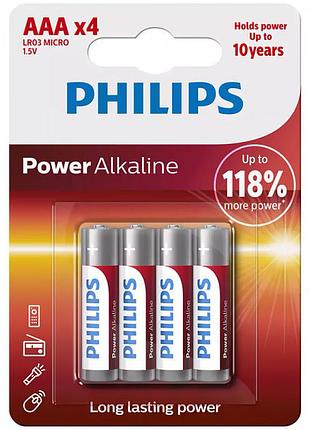 Батарейка philips lr03p4b/10 aaa power alkaline щелочная bli 4шт