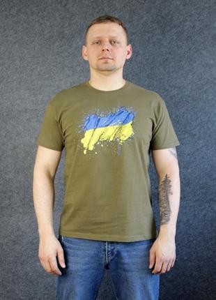 Футболка с рисунком флага украины олива ткань: коттон размер (s)