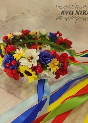 Український вінок з стрічками під вишиванку. красивий обруч в українському стилі1 фото