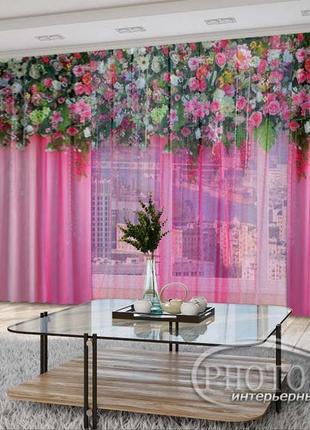 3d - фото шторы и тюль "розовые цветочные ламбрекены 1" - любой размер. читаем описание!
