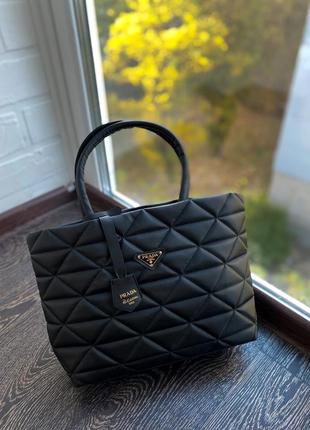 Сумка-шопер в стилі prada, чорна, беж.