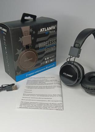 Накладні бездротові bluetooth-навушники atlanfa at-7611 стерео навушники з mp3 плеєром і fm радіо чорні