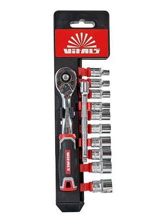 Набір головок торцевих vitals master з тріскачкою 1/4" для ремонту автомобіля і механіка ku-22