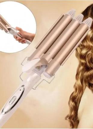 Плойка щипці для волосся, три хвилі, потрійна, плойка три хвилі