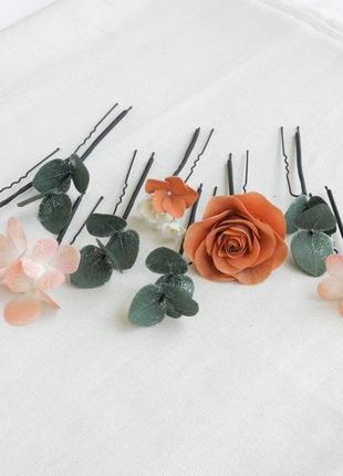 Шпильки з квітами у зачіску помаранчеві шпильки з трояндами