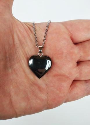 Подвеска сердце, натуральный камень гематит3 фото