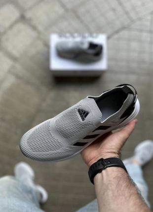 Літні чоловічі мокасини adidas grey black  мужские летние мокасины адидас светло-серые с чёрным ф5 фото