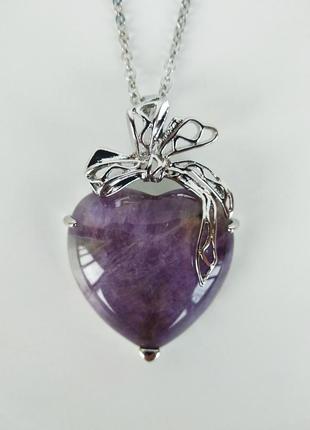 Кулон " сердце " с натуральным камнем аметист