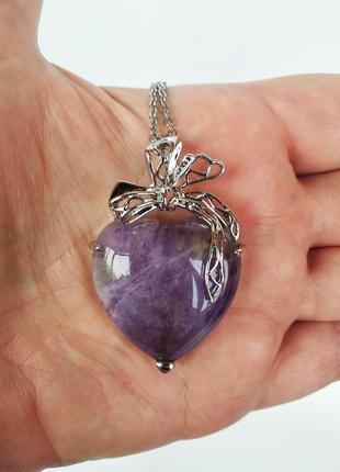 Кулон " сердце " с натуральным камнем аметист3 фото
