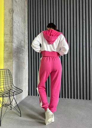Спортивный двухцветный костюм брюки с манжетами кофта на молнии с капюшоном7 фото