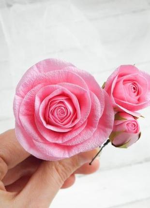 Розовые заколки с розами шпильки с цветами свадебные шпильки