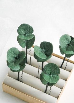 Шпильки для волосся із зеленим евкаліптом весільні шпильки