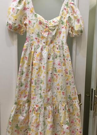 Нова.сукня міді з бавовни c&a flowers print puff sleeves cotton midi dress  size 36 s