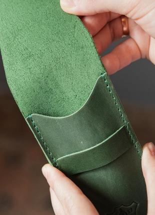 Кожаный пенал для ручек зеленый3 фото