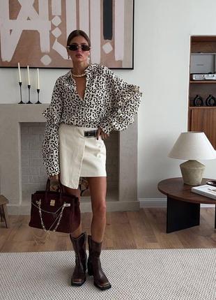 Рубашка леопард молочно-коричневая пышная miu miu