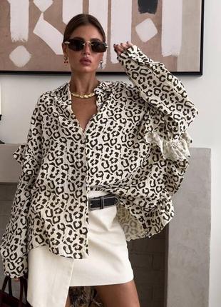 Рубашка леопард молочно-коричневая пышная miu miu