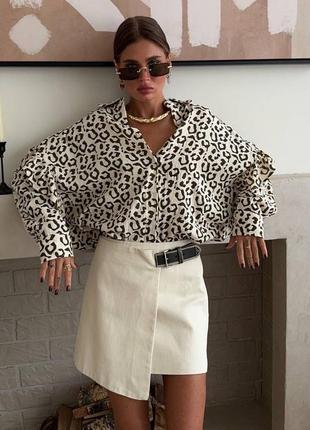 Рубашка леопард молочно-коричневая пышная miu miu