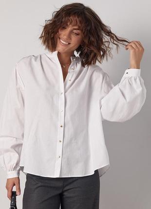 Женская рубашка с объемными рукавами на пуговицах- сердечках