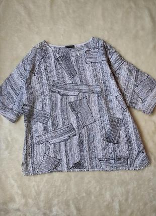 Натуральная длинная футболка туника оверсайз черная белая с принтом лен льняная батал