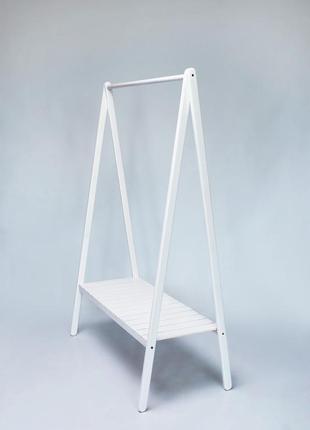 Підлогова вішалка — дерев'яна стійка для одягу з полицею дитяча біла (100х80х35 см)