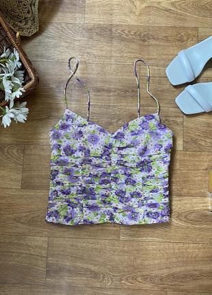 Яскравий стильний квітковий топ фірми zara xs