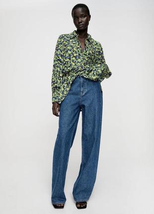 Zara блуза рубашка в цветочный принт с цветами разноцветная свободная оверсайз