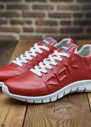 Мужские кроссовки в стиле reebok красные на белой подошве из натуральная кожа, ежевичное красное кроссовки логовые 40-45рр