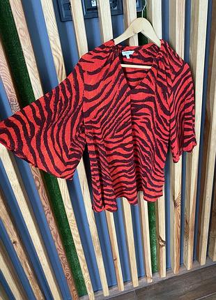 Клешная блуза плиссе в принт зебра