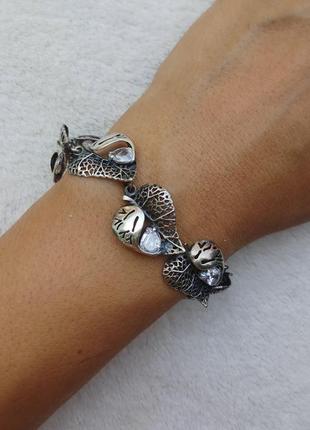Шикарный серебряный браслет " листья"