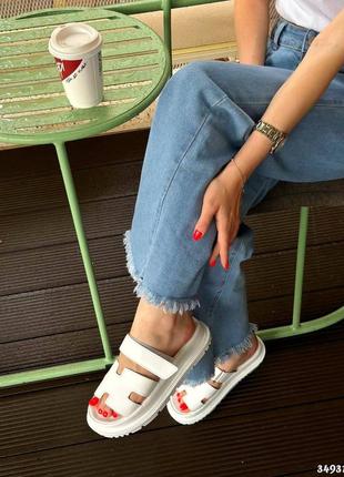 ▪️в стиле hermes chypre sandal женские белые босоножки сандали сланцы слайдеры шлёпки шлёпанцы на липучках кожаные (эко кожа) 36 37 38 39 40 размер
