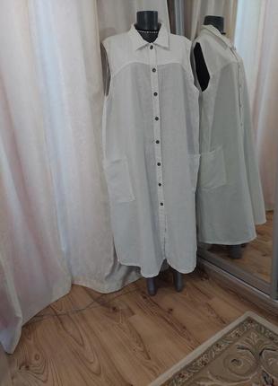 💯% лляне з кишенями та розрізами з боків плаття 👗 сорочка великого розміру