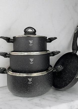 Набір посуду top kitchen 7 предметів із гранітним покриттям чорний