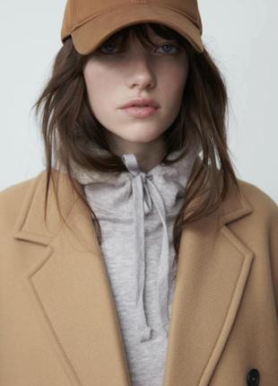 Женское двубортное пальто zara из полушерсти oversize light camel