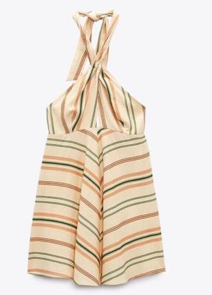 Платье zara из льна. стиль халтер с галстуком-бантом.