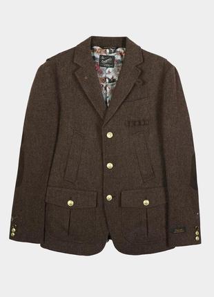 Пиджак твидовый (шерсть) jack&jones коричневый, размеры m, l