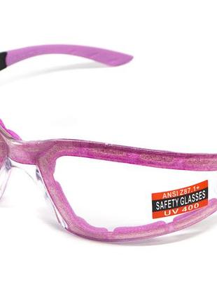 Очки защитные с уплотнителем global vision ruthless purple (clear) anti-fog, прозрачные в фиолетовой оправе