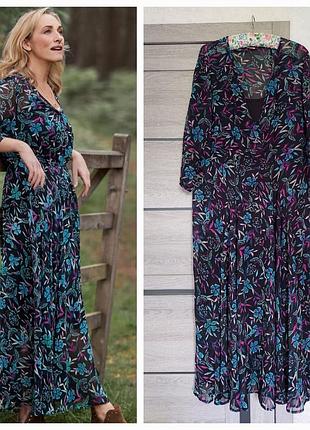 Черное шифоновое платье-батал в цветочный принт joe browns(24-26 размер)
