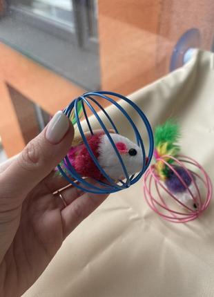 Іграшка для котів мʼяч з мишкою