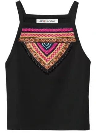 Винтажный укороченный топ майка с открытыми плечами вышит бисером h&m x coachella