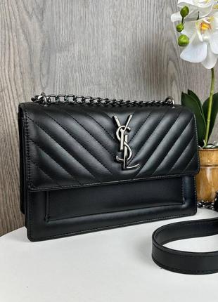 Стильна жіноча міні сумочка клатч ysl з ланцюжком, маленька сумка з віночком брелоком чорна люкс які4 фото
