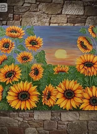 Картина в змішаній техніці 80*100"яскравий захід"🌼🇺🇦🌻