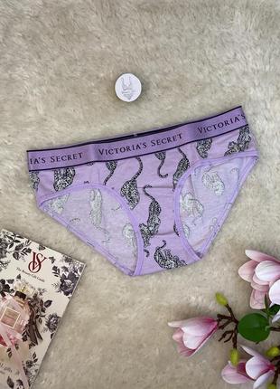 Трусики бикини victoria's secret хлопок с лого поясом сиреневые в леопардах оригинал виктория сикрет