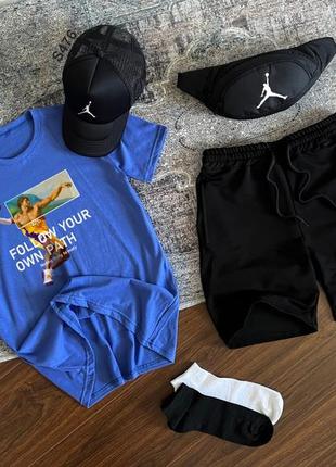 Футболка в стиле jordan + спортивные шорты + кепка + бананка, мужской комплект высокого качества