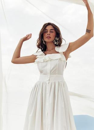 Летний хлопковый сарафан белый с рюшами &lt;unk&gt; 83970