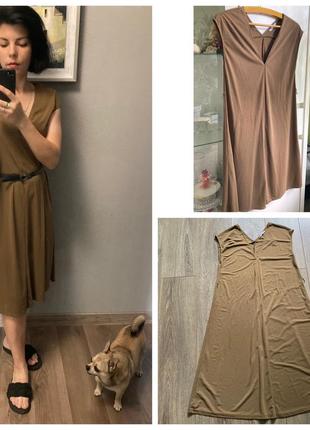 Zara 8/36 s идеальная стретч мокко коричневая а-силуэт платье миди под поясок
